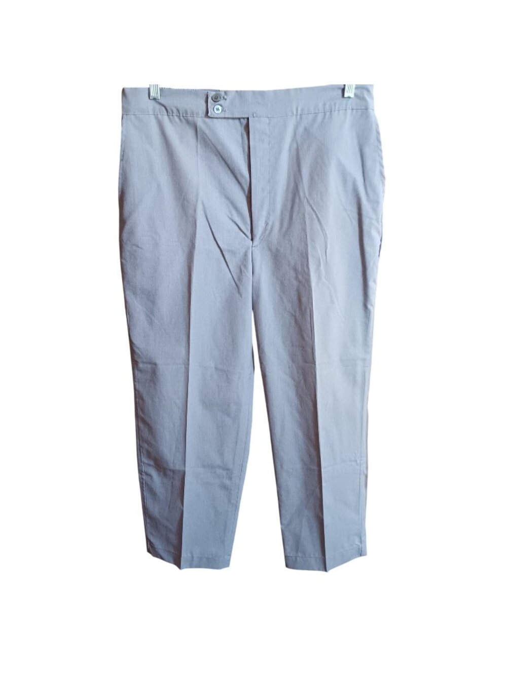 34x25 Cropped Vintage Mens Elastic Waist 1970's Gray Flat Front Dress Pants